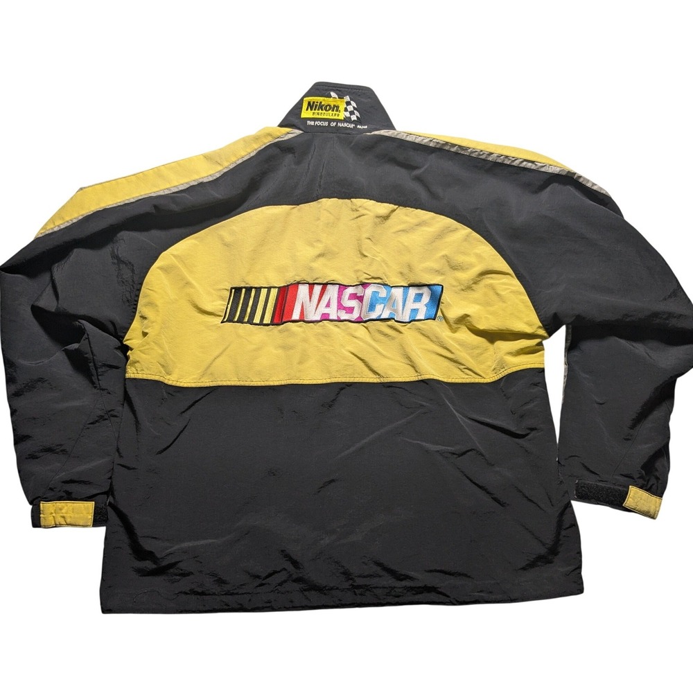 VTG Nikon Binoculars NASCAR Racing Jacket Black Yellow Embroidered Men XXXL